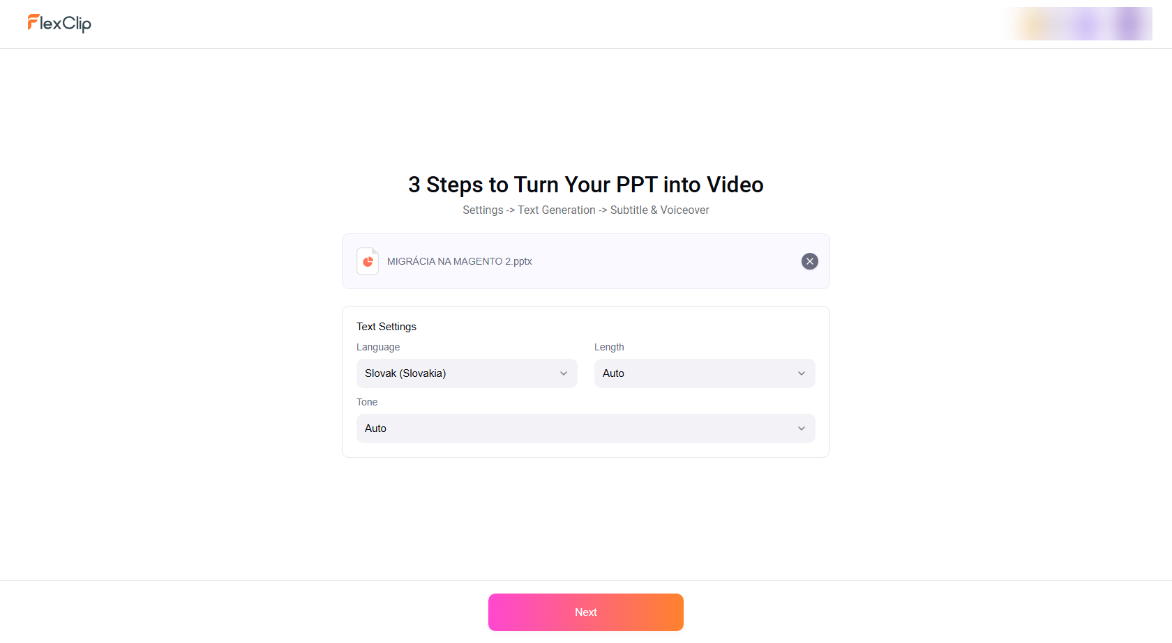 FlexClip AI PPT to Video - nastavenia AI