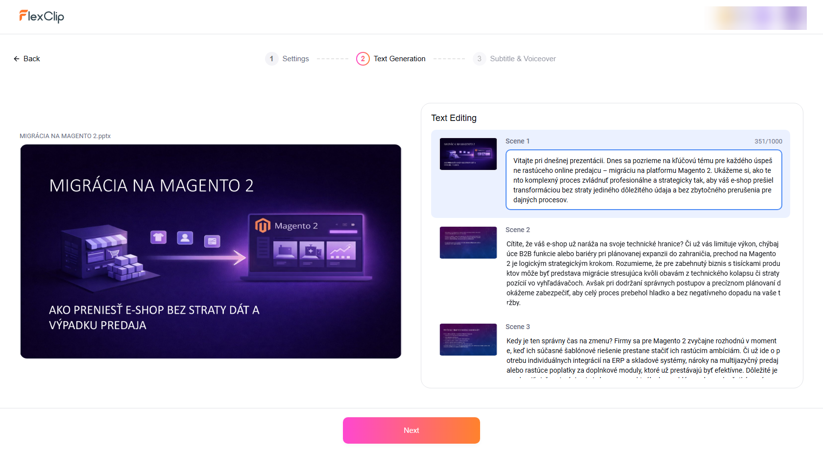 FlexClip AI PPT to Video - úpravy