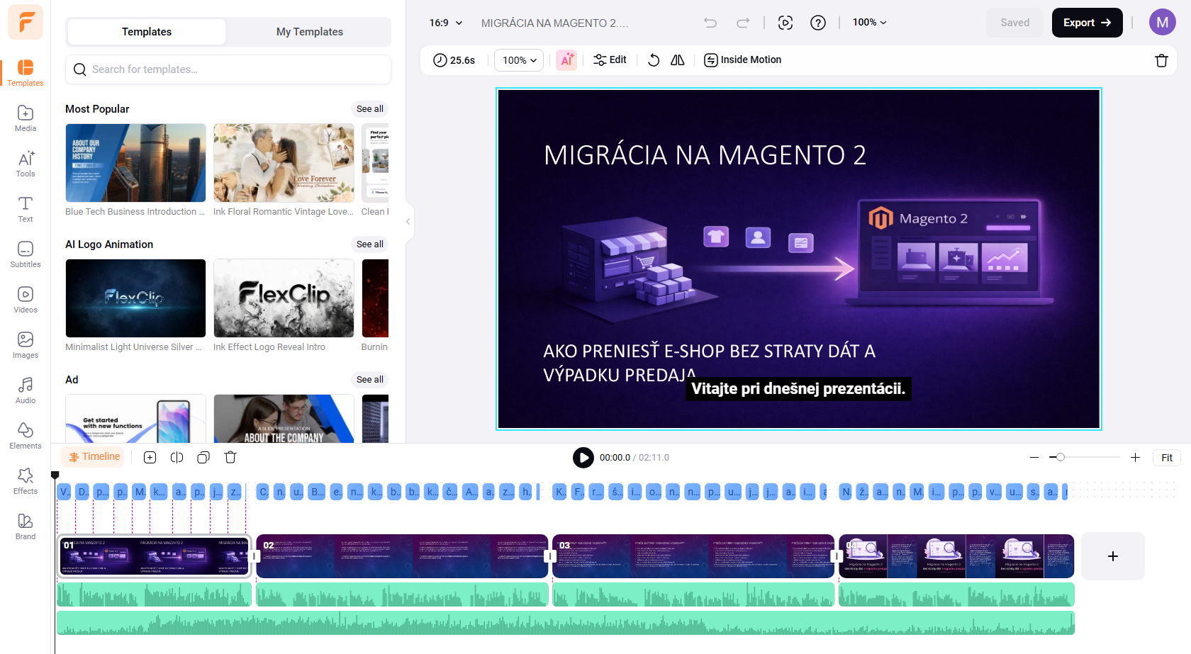 FlexClip AI PPT to Video - generovanie a úpravy videa